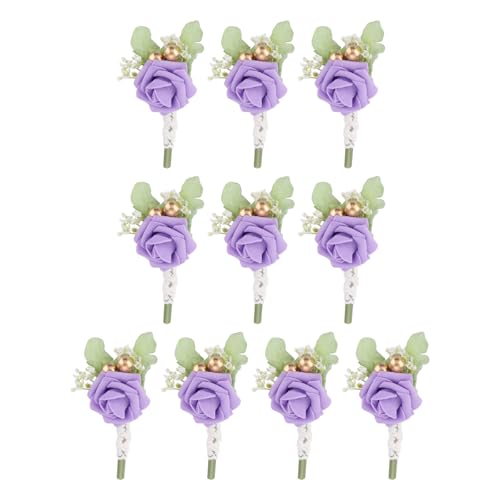 QUARKZMAN 10 Stück Bräutigam Anstecksträuße Rosen Anstecknadeln 3"x5" für Männer Hochzeit Zeremonie Jubiläum Formelles Abendessen Party Anzug Dekoration Lila von QUARKZMAN