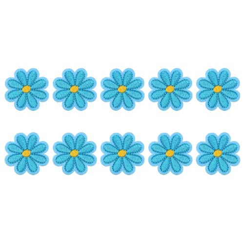QUARKZMAN 10 Stück Gänseblümchen Blumen Aufnäher Blau Bestickte Aufnäher Applikationen Zum Aufbügeln Aufnäher für DIY Handwerk Kleidung Reparatur Tasche Hut Dekoration, 1,57 Zoll von QUARKZMAN