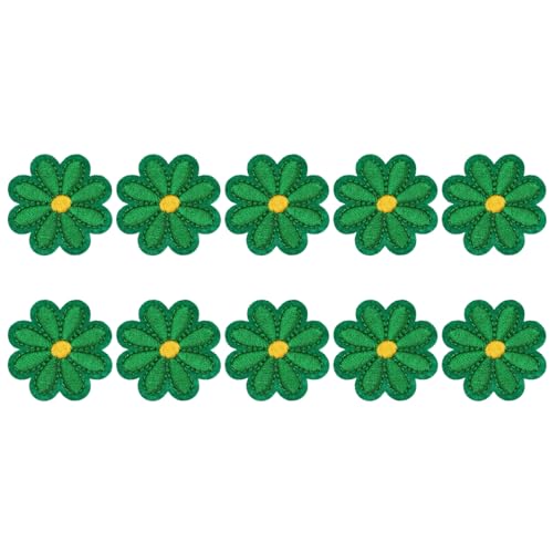 QUARKZMAN 10 Stück Gänseblümchen Blumen Aufnäher Grün Bestickte Aufnäher Applikation Nähen Aufnäher für DIY Handwerk Kleidung Reparatur Tasche Hut Dekoration, 1,57 Zoll von QUARKZMAN