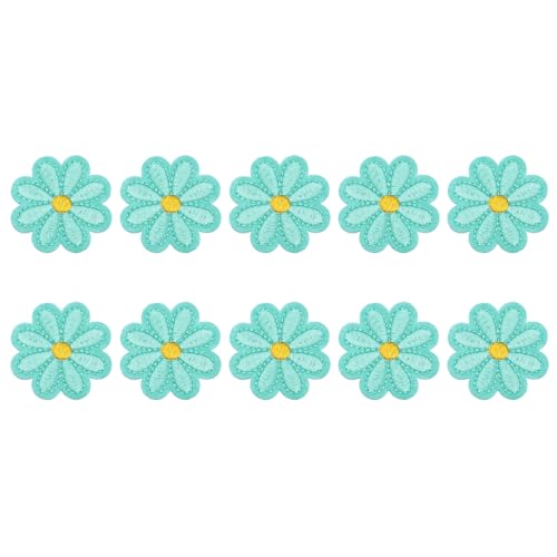 QUARKZMAN 10 Stück Gänseblümchen Bügelbilder Hellblau Bestickte Aufnäher Applikationen Zum Selbermachen von Handwerkskleidung Reparatur Tasche Hut Dekoration, 1,57 Zoll von QUARKZMAN