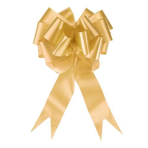 QUARKZMAN 10 Stück Geschenk Schleife mit Geschenkbänder Große Ziehschleife 15cm Geschenkschleife Schleifenband Dekoration für Geschenkverpackung Hochzeit Auto Geburtstag, Gold von QUARKZMAN