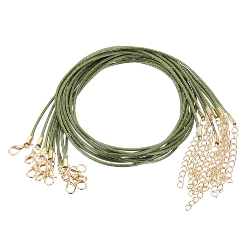 QUARKZMAN 10 Stück Gewachste Halskette, 45cm x 2mm Geflochtene Schnur Großhandel Lederband Kette Halskettenschnur mit Verschluss für Armbänder Halsketten DIY Schmuckband, Dunkelgrün von QUARKZMAN