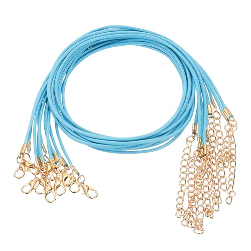 QUARKZMAN 10 Stück Gewachste Halskette, 45cm x 2mm Geflochtene Schnur Großhandel Lederband Kette Halskettenschnur mit Verschluss für Armbänder Halsketten DIY Schmuckband, Himmelblau von QUARKZMAN