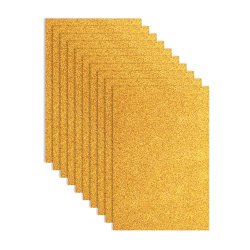 QUARKZMAN 10 Stück Gold Glitzer Schaumstoffplatten, 8 x 12 Zoll Selbstklebende Glitzer EVA Schaumstoffplatten Dünner Schaumstoffpapier für Basteln, DIY Projekt, Klassenzimmer(1,5 mm dick) von QUARKZMAN