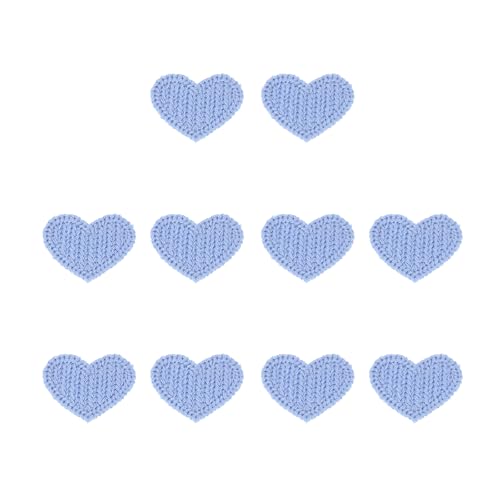 QUARKZMAN 10 Stück Herz Aufnäher, 35 x 27mm Niedliche Bestickte Applikationen Reparatur Gestrickte Aufnäher Herzförmige Transferaufkleber für Kleidung DIY Dekorationen, Blau von QUARKZMAN