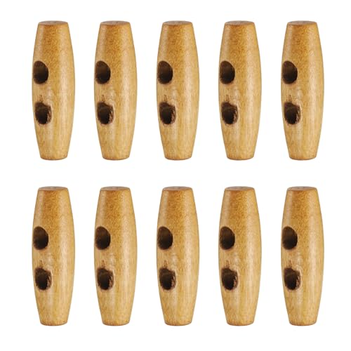 QUARKZMAN 10 Stück Holz Knebelknöpfe 30mm / 1,2" Holz Olive Nähknöpfe 2-Loch Horn Oval Knöpfe Nähzubehör für Mantel Pullover Kleidung DIY Handwerk, Mittelbraun von QUARKZMAN