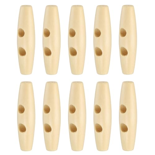QUARKZMAN 10 Stück Holz Knebelknöpfe 50mm / 2" Holz Oliv Nähen Knöpfe 2-Loch Horn Oval KnopfZubehör für Mantel Pullover Kleidung DIY Handwerk, Naturfarbe von QUARKZMAN