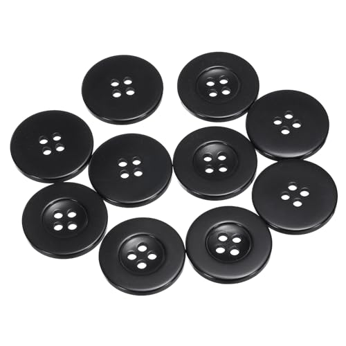 QUARKZMAN 10 Stück Knöpfe 25mm Bastelknöpfe Schwarz Nähknöpfe Harz Rund Flach 4-Loch Kunststoffknöpfe für Nähen DIY Handwerk Scrapbooking Dekorieren Kleidung Mänteln Blusen Hemden von QUARKZMAN