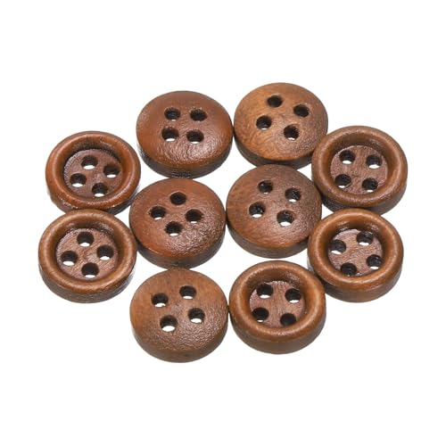 QUARKZMAN 10 Stück Knöpfe Holz 10 mm Runde Holzknöpfe, 4 Löcher Vintage Hölzerne Nähknöpfe zum Annähen Basteln Dekorationen DIY Handwerk Gestalten Kleidung Stricken, Kaffee von QUARKZMAN