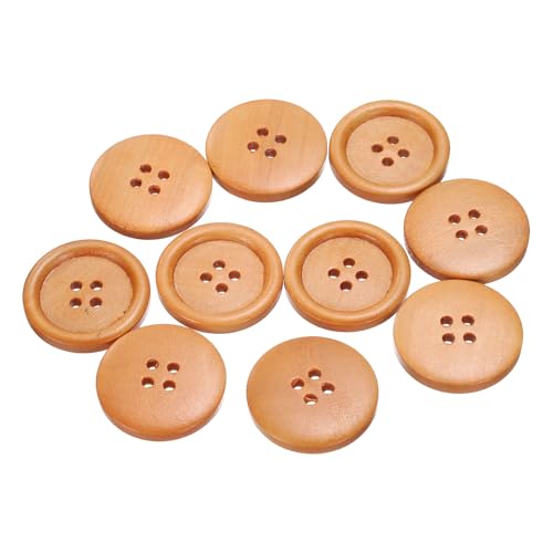 QUARKZMAN 10 Stück Knöpfe Holz 28 mm Runde Holzknöpfe, 4 Löcher Vintage Hölzerne Nähknöpfe zum Annähen Basteln Dekorationen DIY Handwerk Gestalten Kleidung Stricken, Hellbraun von QUARKZMAN