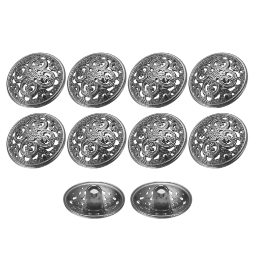 QUARKZMAN 10 Stück Knöpfe Schwarz Trachtenknöpfe 18mm Antik Flache Metallknöpfe mit Blumen Muster, Runde Aushöhlung Ösenknöpfe Vintage Buttons für Strick Dirndl Nähen Basteln Dekorationen von QUARKZMAN