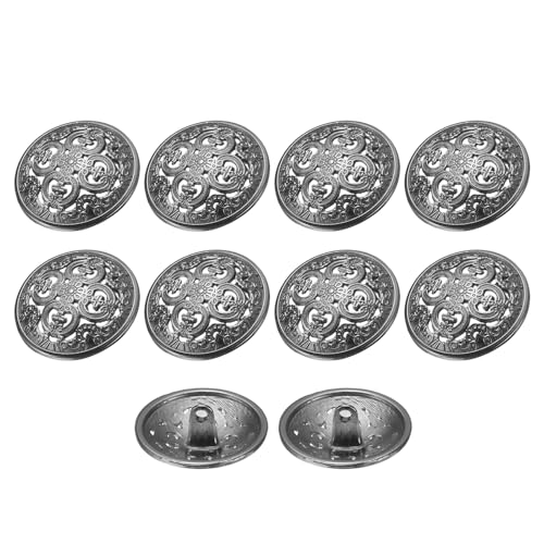 QUARKZMAN 10 Stück Knöpfe Schwarz Trachtenknöpfe 25mm Antik Flache Metallknöpfe mit Blumen Muster, Runde Aushöhlung Ösenknöpfe Vintage Buttons für Strick Dirndl Nähen Basteln Dekorationen von QUARKZMAN