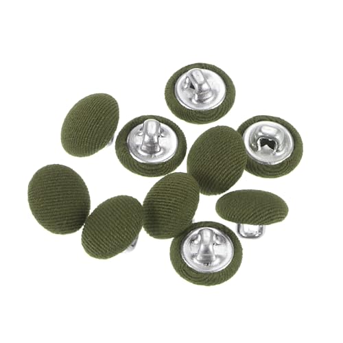 QUARKZMAN 10 Stück Knöpfe mit Stoffüberzug 11,5mm Runder Metallschaft Ösen Stoffknöpfe mit Stoff bezogen Nähknöpfe Vintage Ösenknöpfe für Anzüge Kleider Blusen Bastel DIY, Armeegrün von QUARKZMAN