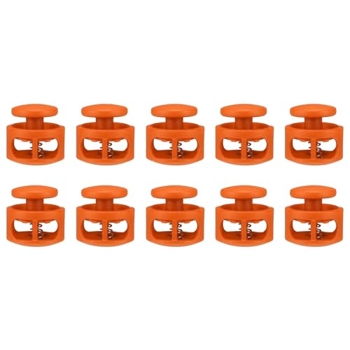 QUARKZMAN 10 Stück Kunststoff-Kordelstopper Doppelloch-Feder-Knebelverschluss Clip Elastischer Verschluss für Kordelzug, Paracord, Taschen, Kleidung, Handschuhe Schnur-Ersatz, Orange von QUARKZMAN