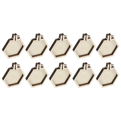 QUARKZMAN 10 Stück Mini-Stickrahmen Kleine sechseckige Kreuzstich-Hoops aus Holz für DIY-Anhänger Schlüsselanhänger Display-Rahmen von QUARKZMAN