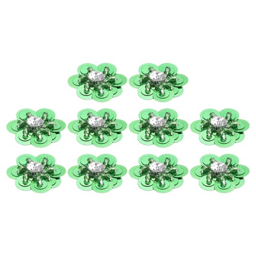 QUARKZMAN 10 Stück Pailletten Perlen Blumen Patches, 25mm Handgemachte Paillette Kristall Applikation Nähen Perlen Blumen Applikation für Kleid Taschen Stirnband Dekor, Grün von QUARKZMAN
