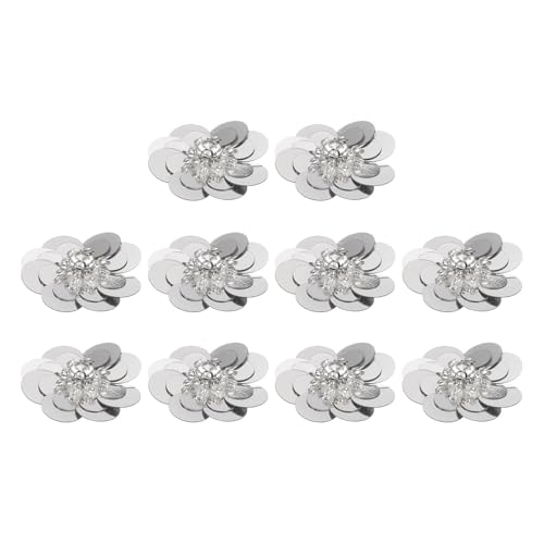 QUARKZMAN 10 Stück Pailletten Perlen Blumen Patches, 30mm Handgemachte Paillette Kristall Applikation Nähen Perlen Blumen Applikation für Kleid Taschen Stirnband Dekor, Silber QUARKZMAN 10 Stück Pailletten Perlen Blumen Patches, 30mm Handgemachte Paillette Kristall Applikation Nähen Perlen Blumen Applikation für Kleid Taschen Stirnband Dekor, Silber von QUARKZMAN