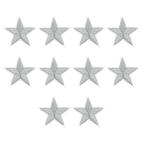 QUARKZMAN 10 Stück Sterne Patches zum Aufbügeln, 4.1 cm Flicken zum Aufbügeln,Bestickte Aufnäher Bügelflicken für Hut Jacke Jeans Rucksäcke DIY Dekoration (Grau) von QUARKZMAN