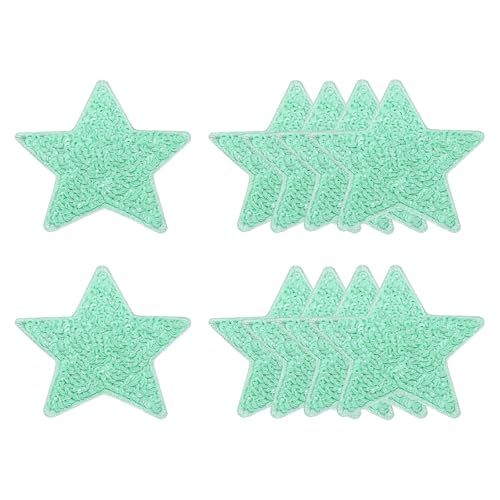 QUARKZMAN 10 Stück Sterne Patches zum Aufbügeln, 6cm Pailetten Flicken zum Aufbügeln, Bestickte Aufnäher zum Aufbügeln für Hut Jeans Kleidung Rucksäcke DIY-Zubehör, Grün von QUARKZMAN