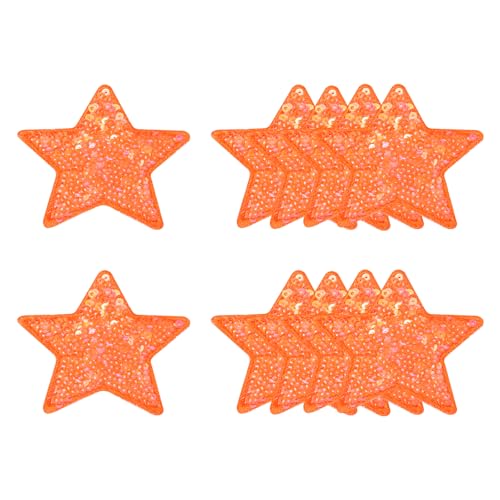 QUARKZMAN 10 Stück Sterne Patches zum Aufbügeln, 6cm Pailetten Flicken zum Aufbügeln, Bestickte Aufnäher zum Aufbügeln für Hut Jeans Kleidung Rucksäcke DIY-Zubehör, Orange von QUARKZMAN
