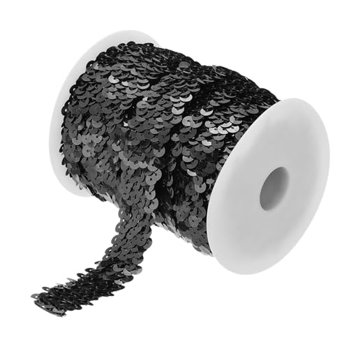 QUARKZMAN 10 Yards 1.2 Zoll Elastische Paillettenborte 3-Reihige Flache Paillettenband Paillettenstoffband für Basteln DIY Paillettenfransen Nähen Schwarz von QUARKZMAN