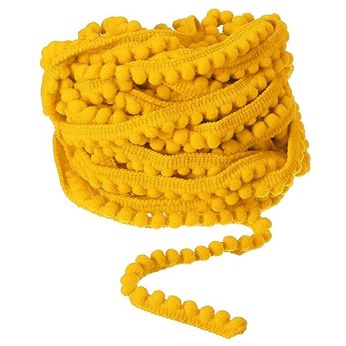 QUARKZMAN 10 Yards Pom Pom Kugel Fransen Zierband Nähzubehör Heimwerken für Zuhause Vorhang Kleidung Kopfkissen Dekoration (5mm Gelb) von QUARKZMAN