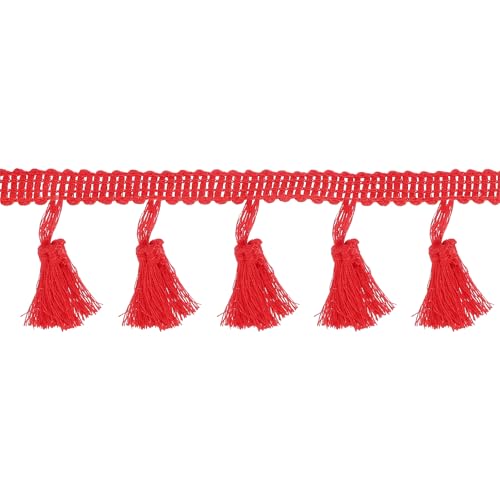 QUARKZMAN 10 Yards Quaste Fransenbesatz, 1,8 Zoll Quasten Fransen Spitzenbesatz Band Nähen Fransenbesatz für Nähen Handwerk Wohnkultur Kleidung Bettwäsche Vorhänge, Rot von QUARKZMAN