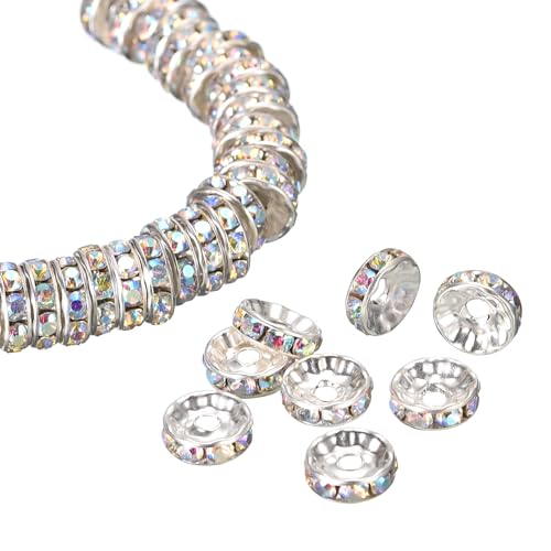 QUARKZMAN 100 Stück 10mm Rondelle Spacer Perlen, versilberte AB weiße Strass Spacer Perlen, runde Spacer lose Perlen für DIY Armband Halskette Schmuckherstellung QUARKZMAN 100 Stück 10mm Rondelle Spacer Perlen, versilberte AB weiße Strass Spacer Perlen, runde Spacer lose Perlen für DIY Armband Halskette Schmuckherstellung von QUARKZMAN