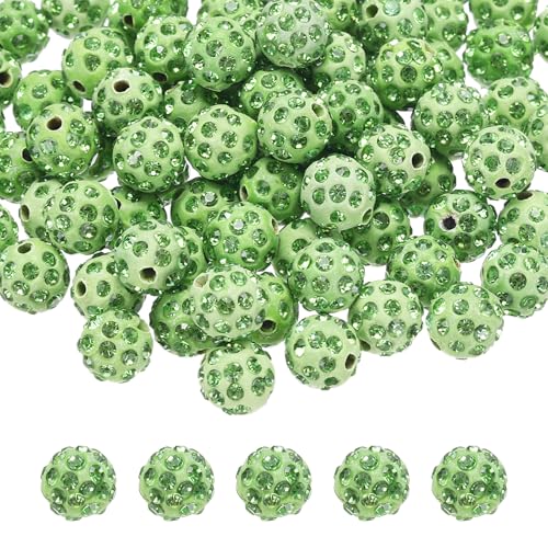 QUARKZMAN 100 Stück 10mm Strassperlen für Schmuckherstellung, Bling Disco Perle Glitzer Diamant Tonperle für Halskette Armband Weihnachten, Grün von QUARKZMAN