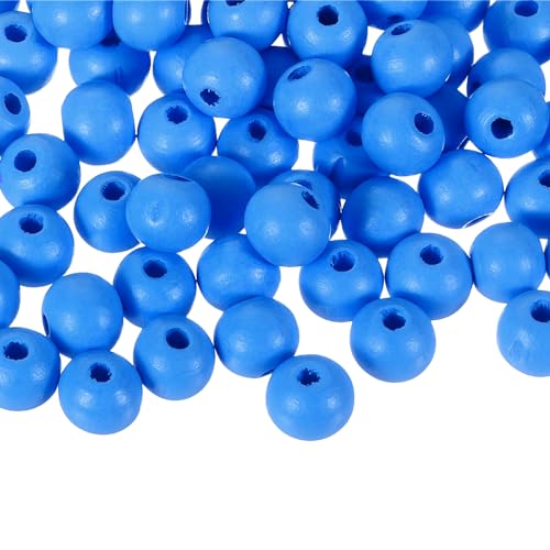 QUARKZMAN 100 Stück 12mm bunte Holzperlen, große runde farbenfrohe Holzspacer Perlen für DIY Basteln, Schmuckherstellung Armbänder (Blau) von QUARKZMAN