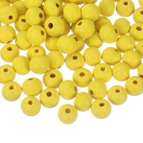 QUARKZMAN 100 Stück 12mm bunte Holzperlen, große runde farbenfrohe Holzspacer Perlen für DIY Basteln, Schmuckherstellung Armbänder (Gelb) von QUARKZMAN