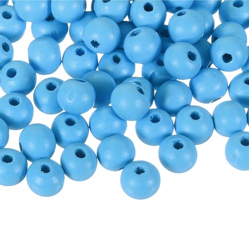 QUARKZMAN 100 Stück 12mm bunte Naturholzperlen, große runde farbenfrohe Holzspacer-Perlen für DIY-Basteln, Schmuckherstellung Armbänder (Himmelblau) von QUARKZMAN