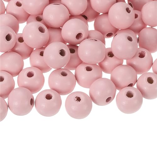QUARKZMAN 100 Stück 12mm bunte Naturholzperlen, große runde farbenfrohe Holzspacer-Perlen für DIY-Basteln, Schmuckherstellung Armbänder (Pink) von QUARKZMAN