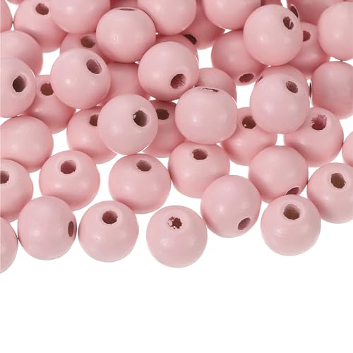 QUARKZMAN 100 Stück 12mm bunte Holzperlen, große runde farbenfrohe Holzspacer Perlen für DIY Basteln, Schmuckherstellung Armbänder (Pink) von QUARKZMAN