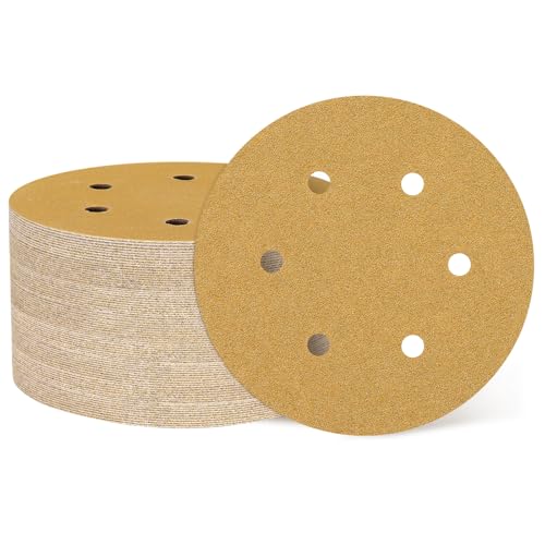 QUARKZMAN 100 Stück 150mm 6 Zoll Schleifscheibe 6 Loch 60 Körnung Klett-Schleifpapier Exzenterschleifer Pads für Holzbearbeitung Automobil Metall, Gold QUARKZMAN 100 Stück 150mm 6 Zoll Schleifscheibe 6 Loch 60 Körnung Klett-Schleifpapier Exzenterschleifer Pads für Holzbearbeitung Automobil Metall, Gold von QUARKZMAN