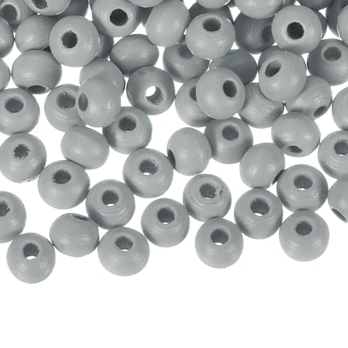 QUARKZMAN 100 Stück 6mm farbige Holzperlen, große runde bunte Holzspacer Perlen für DIY Basteln, Schmuckherstellung Armbänder (Grau) von QUARKZMAN