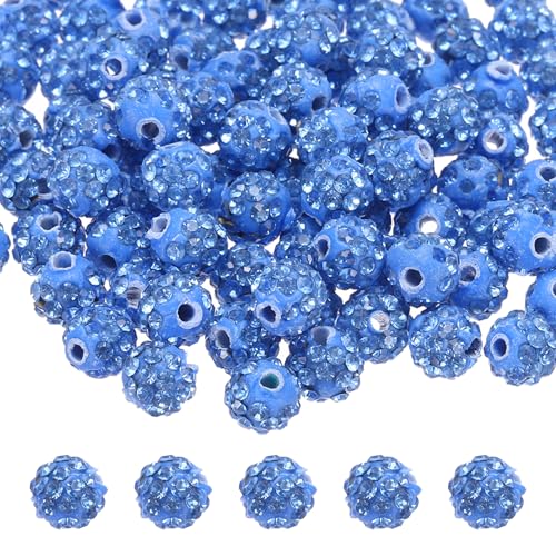 QUARKZMAN 100 Stück 8mm Strassperlen für die Schmuckherstellung, Bling Disco Perle Glitzer Diamant Tonperle für Halskette Armband Weihnachten, Hellblau von QUARKZMAN