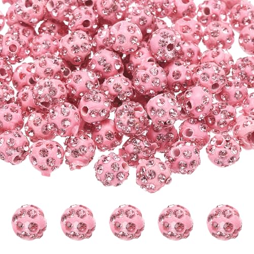 QUARKZMAN 100 Stück 8mm Strassperlen für die Schmuckherstellung, Bling Disco Perlen Glitzer Diamant Tonperlen für Halskette Armband Weihnachten, Pink von QUARKZMAN