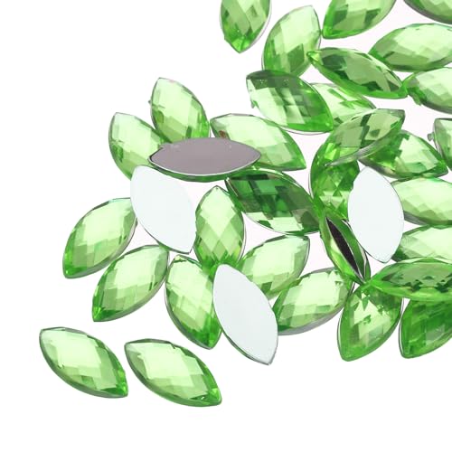 QUARKZMAN 100 Stück Acryl Pferdeaugen-Edelsteine 4x8mm Flache Rückseite Künstliche Strasssteine für DIY Basteln, Perlen, Hochzeit, Gesichtsbemalung, Schmuckherstellung Hellgrün von QUARKZMAN