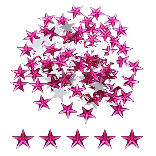 QUARKZMAN 100 Stück Acryl Stern Strass 14x14mm Flache Rückseite Kunststoff Edelsteine Schmuck Aufkleber für Bastelarbeiten Perlen Gesichtsbemalung Kostümschmuckherstellung, Rosarot von QUARKZMAN