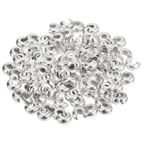 QUARKZMAN 100 Stück Quetschperlen Abstandsperlen 3mm Halbrunde Offene Quetschperlen Verschluss Messing Kleine Lose Perlen Endstück für Armband Schmuckherstellung Handwerk DIY, Silber von QUARKZMAN