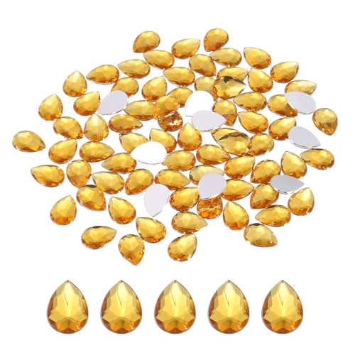 QUARKZMAN 100 Stück Flache Acryl Tränenform Steine 10x14mm Kunststoff Strasssteine Für DIY Basteln Perlen Hochzeit Party Gesichtsbemalung Schmuckherstellung Golden von QUARKZMAN