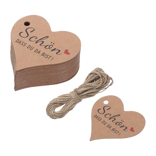 QUARKZMAN 100 Stück Geschenkanhänger Kraftpapier Etiketten Geschenk Anhänger Tags, Herz SCHÖN DASS DU DA BIST Kärtchen mit 20 Meter Jute Schnur für Geschenkverpackung Weihnachten, Schwarz QUARKZMAN 100 Stück Geschenkanhänger Kraftpapier Etiketten Geschenk Anhänger Tags, Herz SCHÖN DASS DU DA BIST Kärtchen mit 20 Meter Jute Schnur für Geschenkverpackung Weihnachten, Schwarz von QUARKZMAN