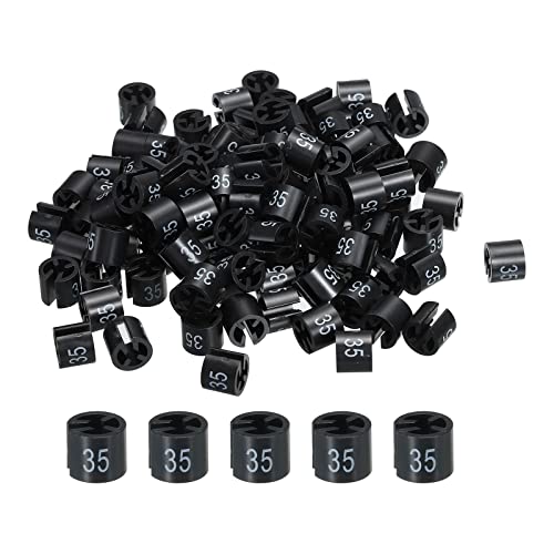 QUARKZMAN 100 Stück Größenreiter (35), 13 * 9mm Schwarz Hintergrund mit Weiß Schrift, Kleiderbügel-Marker, Größen Etiketten, für Drahtbügel, Kleiderbügel von QUARKZMAN