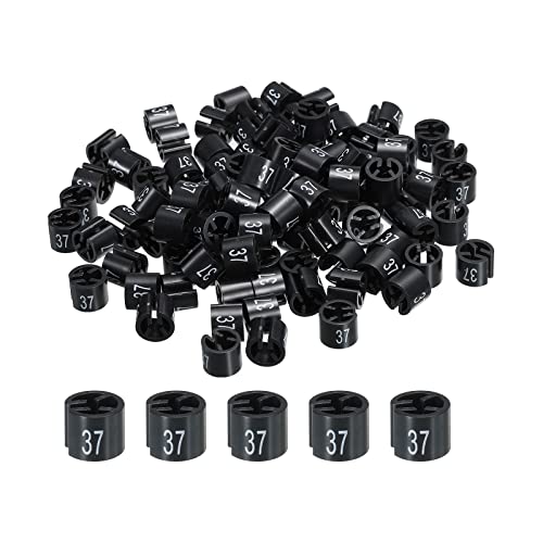 QUARKZMAN 100 Stück Größenreiter (37), 13 * 9mm Schwarz Hintergrund mit Weiß Schrift, Kleiderbügel-Marker, Größen Etiketten, für Drahtbügel, Kleiderbügel von QUARKZMAN