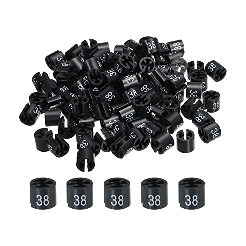 QUARKZMAN 100 Stück Größenreiter (38), 13 * 9mm Schwarz Hintergrund mit Weiß Schrift, Kleiderbügel-Marker, Größen Etiketten, für Drahtbügel, Kleiderbügel von QUARKZMAN