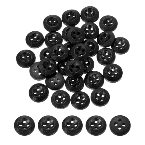 QUARKZMAN 100 Stück Holzknöpfe, 11,5 mm (15/32") 4 Loch Hölzerne runde Knöpfe Nähen Knopf Handwerk für Nähen DIY Handwerk Kleidung, Schwarz von QUARKZMAN