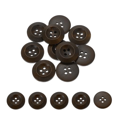 QUARKZMAN 100 Stück Holzknöpfe, 18mm (3/4") 4 Loch Hölzerne runde Knöpfe Nähen Knopf Handwerk für Nähen DIY Handwerk Kleidung, Dunkelbraun von QUARKZMAN