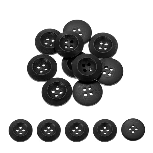 QUARKZMAN 100 Stück Holzknöpfe, 18mm (3/4") 4 Loch Hölzerne runde Knöpfe Nähen Knopf Handwerk für Nähen DIY Handwerk Kleidung, Schwarz von QUARKZMAN