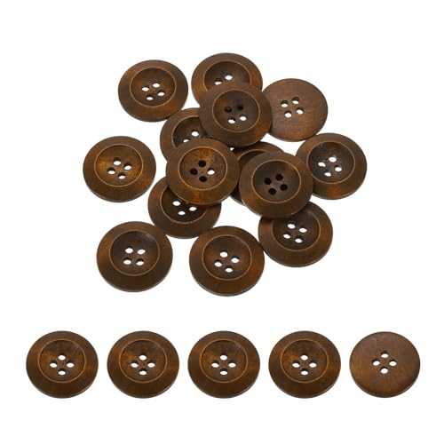 QUARKZMAN 100 Stück Holzknöpfe, 25mm (1") 4 Loch Runde Holz Nähen Knopf Handwerk für Nähen DIY Handwerk Kleidung, Kaffee von QUARKZMAN